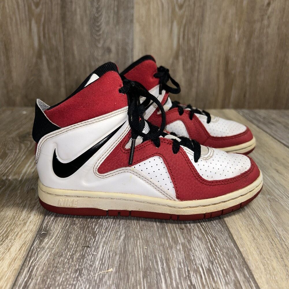 Nike High Leather Sneaker Shoes Red White 677810-100 Kids Youth US Size 12C